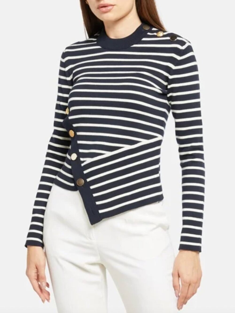 $1490 Alexander McQueen 2021 Black White Stripe Peplum Sailor Sweater size Small